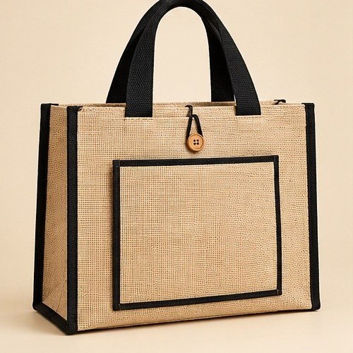 Navy Contrast Utility Tote - Black Utility Pocket