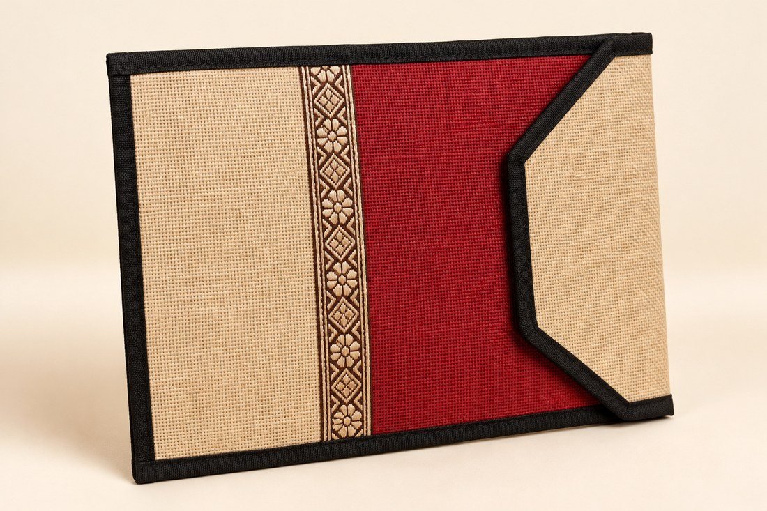 Horizontal Jute Document Folder - Maroon Diamond Heritage