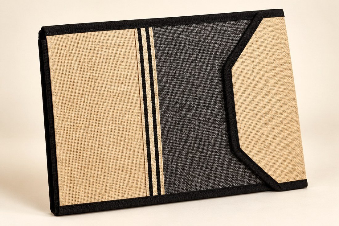 Horizontal Jute Document Folder - Charcoal Minimal Portfolio