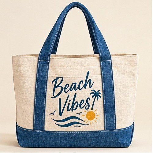 Sun-Kissed Denim Lifestyle Tote - Beach Vibes