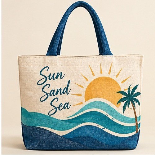 Sun-Kissed Denim Lifestyle Tote - Sun Sand Sea