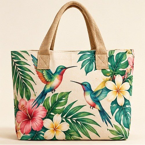 Live Love Blue Canvas Tote - Tropical Hummingbird
