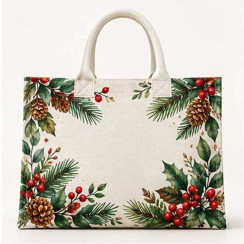 Merry Christmas Printed Tote - Holly Border
