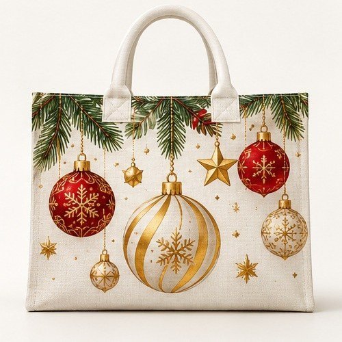 Merry Christmas Printed Tote - Ornament Print