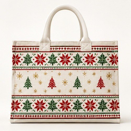Christmas Botanical Tote - Nordic Knit Print