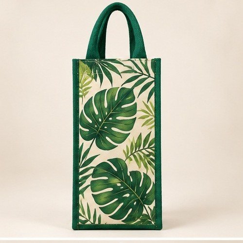 HO HO HO Slim Wine Bag - Black Trim - Tropical Leaf