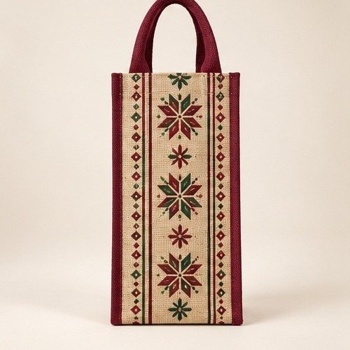 HO HO HO Slim Wine Bag - Red Trim - Folk Stripe