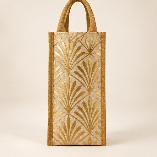 HO HO HO Slim Wine Bag - Red Trim - Gold Fan Pattern